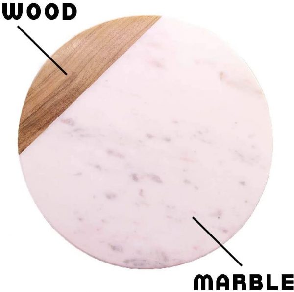 Tabla de queso blanco de mármol | Tabla de cortar | Tabla de cortar | Tabla de servir – Tabla de madera de teca de mármol hecha a mano perfecta para regalar. Decoración de cocina de 10 pulgadas - Imagen 4