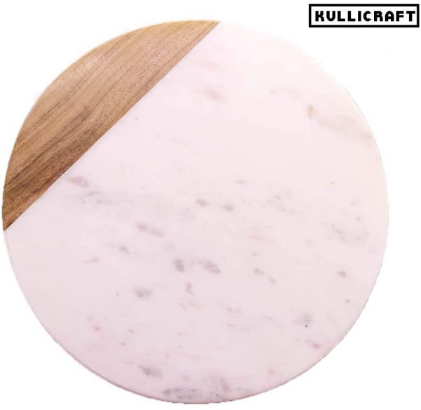 Tabla de queso blanco de mármol | Tabla de cortar | Tabla de cortar | Tabla de servir – Tabla de madera de teca de mármol hecha a mano perfecta para regalar. Decoración de cocina de 10 pulgadas - Imagen 5