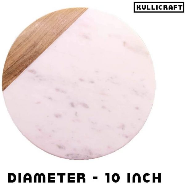 Tabla de queso blanco de mármol | Tabla de cortar | Tabla de cortar | Tabla de servir – Tabla de madera de teca de mármol hecha a mano perfecta para regalar. Decoración de cocina de 10 pulgadas - Imagen 7