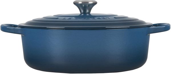 Le Creuset - Olla holandesa ancha, redonda y única de hierro fundido esmaltado, de 7.7 litros, color cerceta profundo