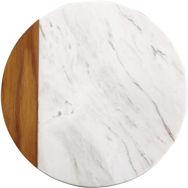 Tabla de queso blanco de mármol | Tabla de cortar | Tabla de cortar | Tabla de servir – Tabla de madera de teca de mármol hecha a mano perfecta para regalar. Decoración de cocina de 10 pulgadas - Imagen 3