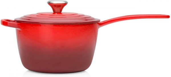 Le Creuset - Juego completo de utensilios de cocina (8 piezas, hierro fundido esmaltado, con botones SS, gres y antiadherente endurecido, antiadherente, color cereza - Imagen 5