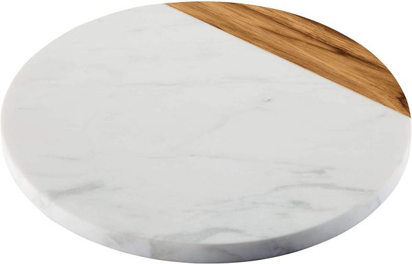 Tabla de queso blanco de mármol | Tabla de cortar | Tabla de cortar | Tabla de servir – Tabla de madera de teca de mármol hecha a mano perfecta para regalar. Decoración de cocina de 10 pulgadas