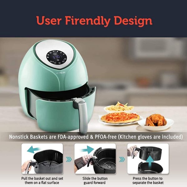 Ultrean freidora de aire de 8.5 cuartos de galón, freidoras eléctricas de aire caliente XL horno sin aceite con 7 presets, pantalla táctil digital LCD y cesta desmontable antiadherente, certificado UL, libro de cocina, 1 año de garantía, 1700 W (azul) - Imagen 2