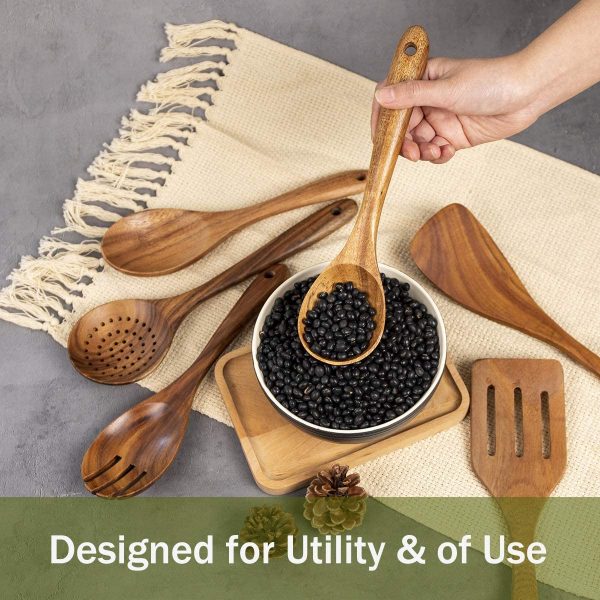 Juego de utensilios de madera natural para cocina, espátula de madera dura antiadherente y cucharas de madera - Imagen 5