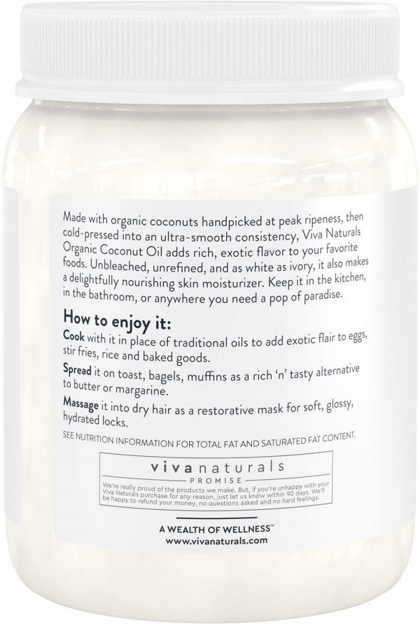 Viva Naturals Aceite de Coco Virgen Extra Orgánico (54 Oz) – Sin Gmo prensado en Frío - Imagen 4