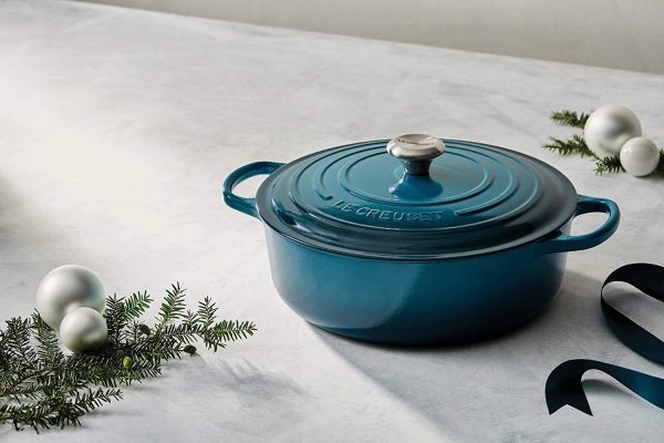 Le Creuset - Olla holandesa ancha, redonda y única de hierro fundido esmaltado, de 7.7 litros, color cerceta profundo - Imagen 4