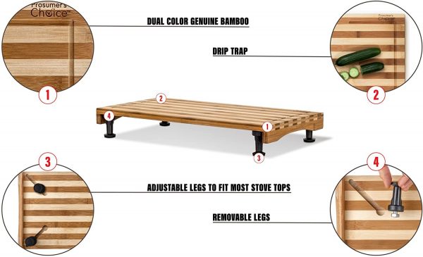 Prosumer's Choice - Cubierta de bambú para estufa de doble propósito y tabla de cortar con patas ajustables - Imagen 6