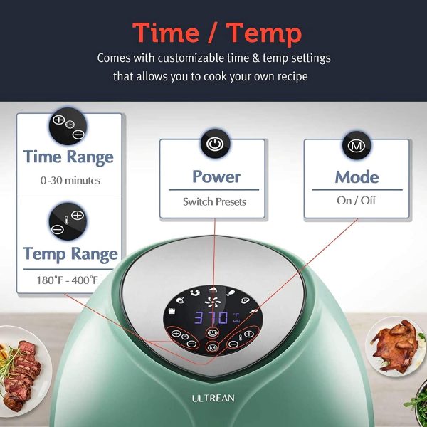 Ultrean freidora de aire de 8.5 cuartos de galón, freidoras eléctricas de aire caliente XL horno sin aceite con 7 presets, pantalla táctil digital LCD y cesta desmontable antiadherente, certificado UL, libro de cocina, 1 año de garantía, 1700 W (azul) - Imagen 7