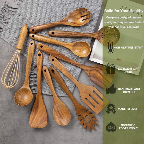 Juego de utensilios de madera natural para cocina, espátula de madera dura antiadherente y cucharas de madera - Imagen 2