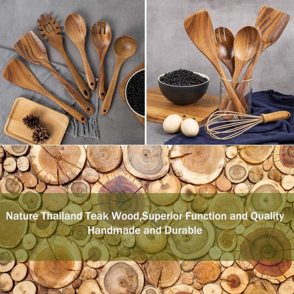 Juego de utensilios de madera natural para cocina, espátula de madera dura antiadherente y cucharas de madera - Imagen 4