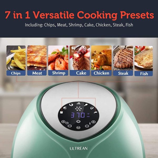 Ultrean freidora de aire de 8.5 cuartos de galón, freidoras eléctricas de aire caliente XL horno sin aceite con 7 presets, pantalla táctil digital LCD y cesta desmontable antiadherente, certificado UL, libro de cocina, 1 año de garantía, 1700 W (azul) - Imagen 8