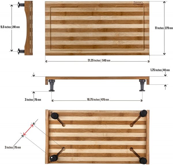 Prosumer's Choice - Cubierta de bambú para estufa de doble propósito y tabla de cortar con patas ajustables - Imagen 5