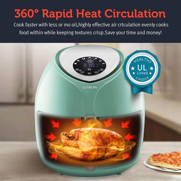Ultrean freidora de aire de 8.5 cuartos de galón, freidoras eléctricas de aire caliente XL horno sin aceite con 7 presets, pantalla táctil digital LCD y cesta desmontable antiadherente, certificado UL, libro de cocina, 1 año de garantía, 1700 W (azul) - Imagen 9